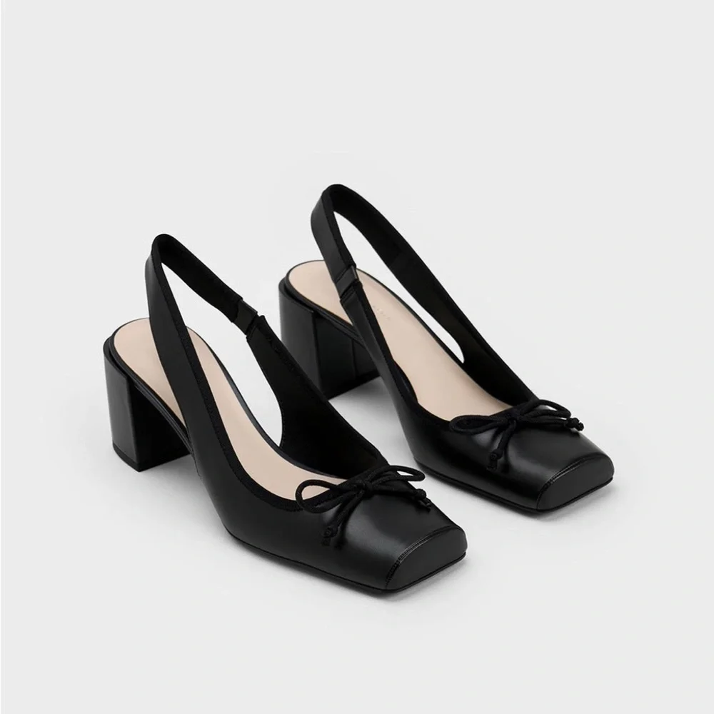 Charles & Keith - Bow Slingback Pumps - Black - Picture 2 of 6
